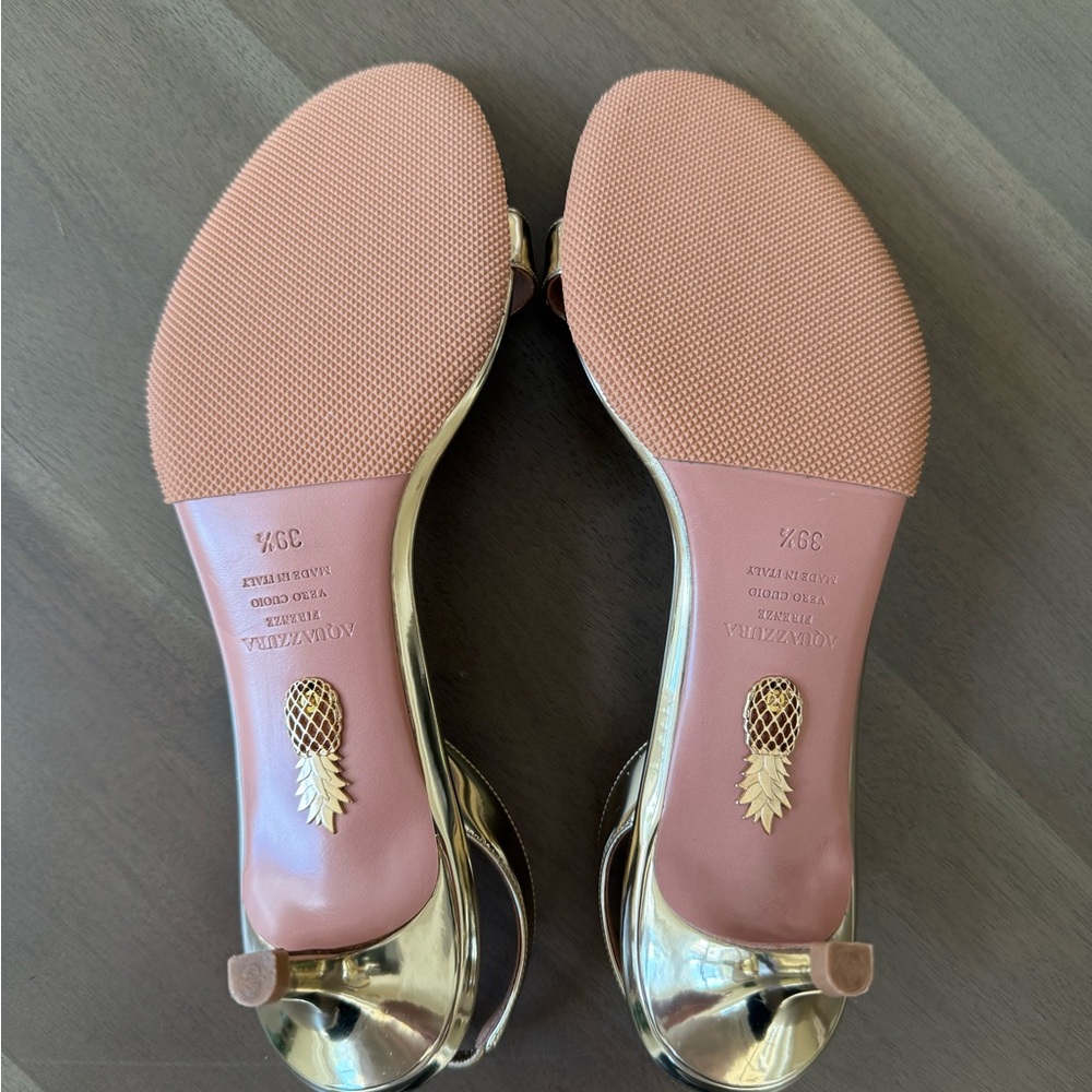 Aquazzura So Nude 50MM Gold Slingback Sandals - Picture 8 of 9